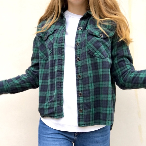 Forever 21 Tops - Green & Blue Flannel Small Button Down Plaid